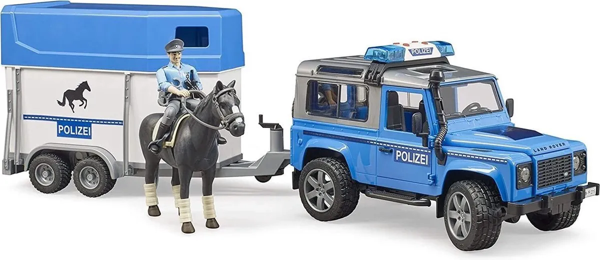 Bruder Land Rover Defender Politievoertuig met Paardentrailer