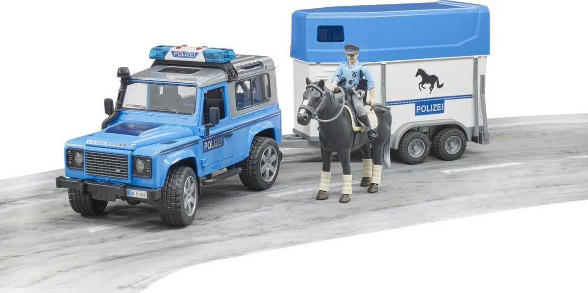 Bruder Land Rover Defender Politievoertuig met Paardentrailer