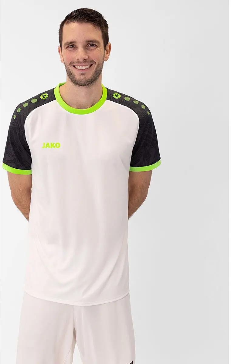 Jako Iconic Shirt Korte Mouw Heren - L - Wit/Zwart/Fluo Groen
