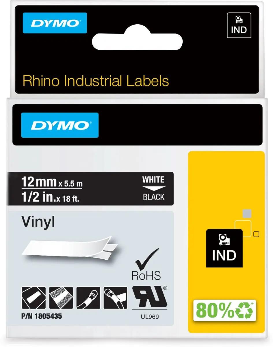 DYMO Rhino 1805435 Zelfklevende Labels 12mm x 5,5m