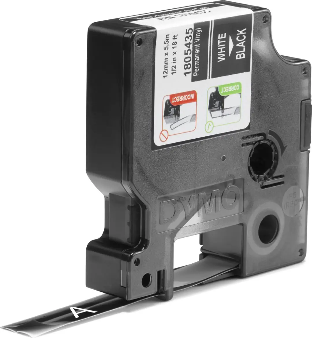 DYMO Rhino 1805435 Zelfklevende Labels 12mm x 5,5m - Wit op Zwart