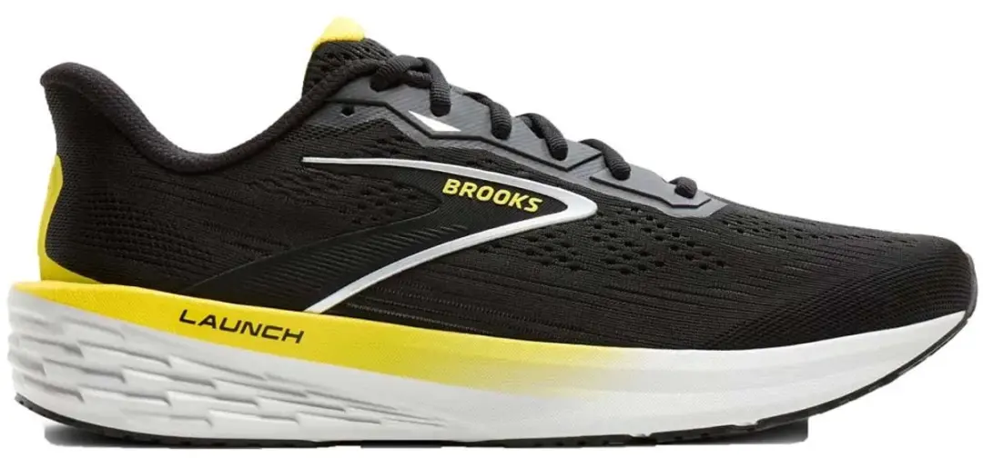 Brooks Launch 12 Heren Hardloopschoenen - 42 - Zwart/Wit/Geel - afbeelding 2 van 6