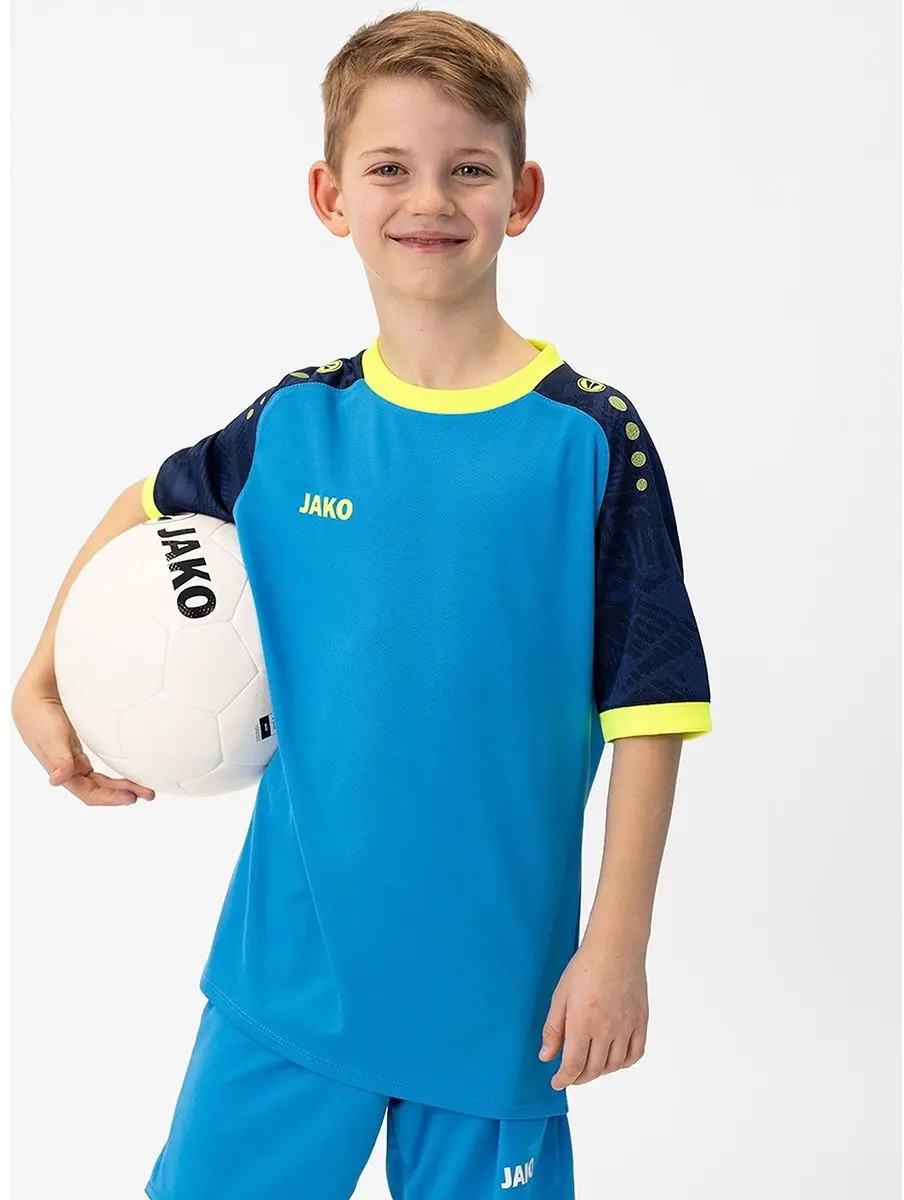 Jako Iconic Shirt Korte Mouw Kinderen 128 - Blauw/Marine/Fluogeel
