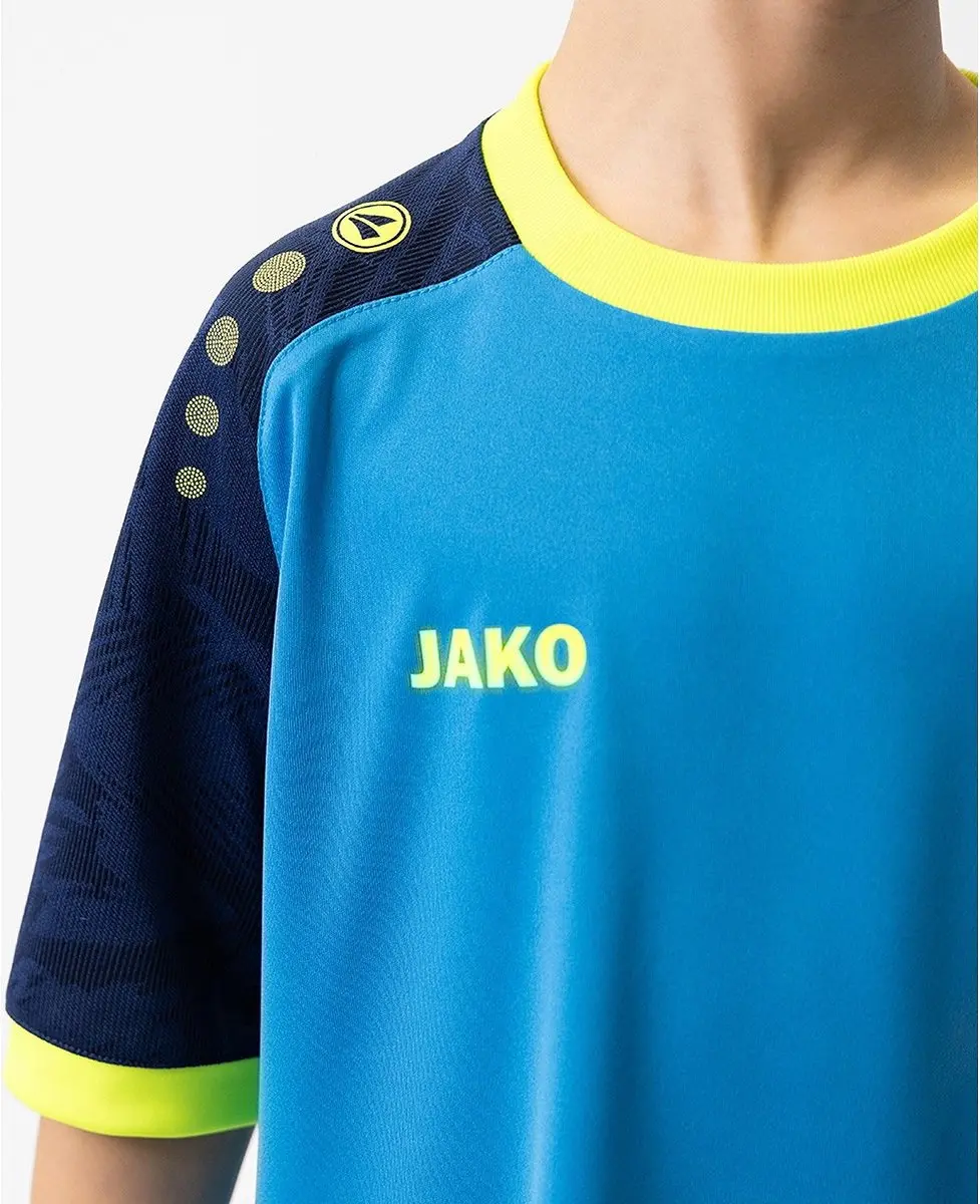 Jako Iconic Shirt Korte Mouw Kinderen 128 - Blauw/Marine/Fluogeel