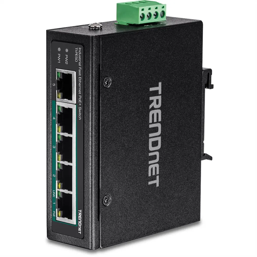 TRENDnet TI-PE50 DIN-rail switch 5-poorts industrieel Fast Ethernet PoE+