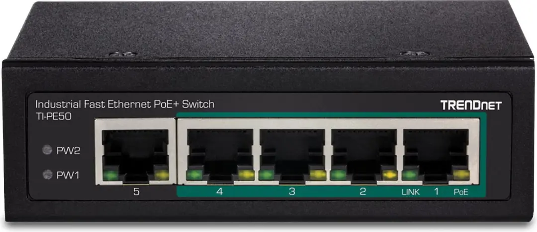 Trendnet TI-PE50 5-poorts Industrieel Fast Ethernet PoE+ Switch - Zwart - afbeelding 2 van 6