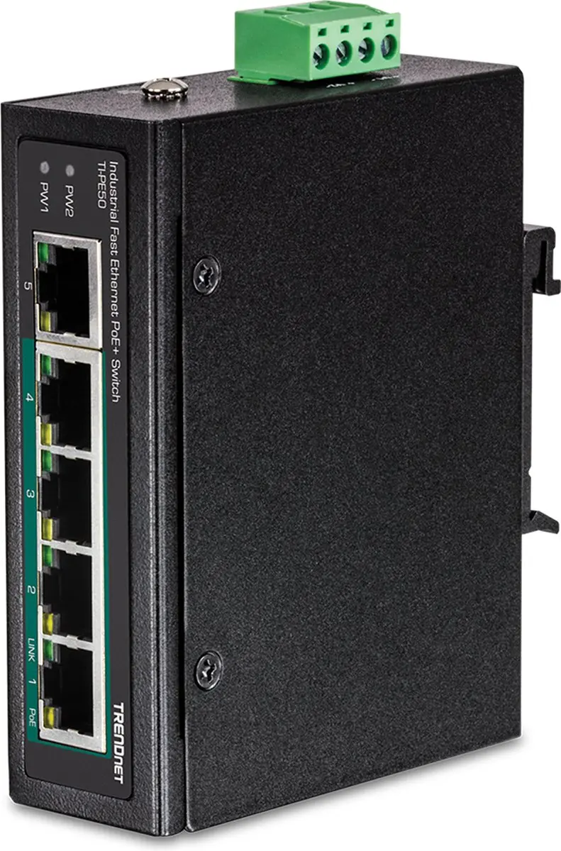 Trendnet TI-PE50 5-poorts Industrieel Fast Ethernet PoE+ Switch - Zwart - afbeelding 6 van 6