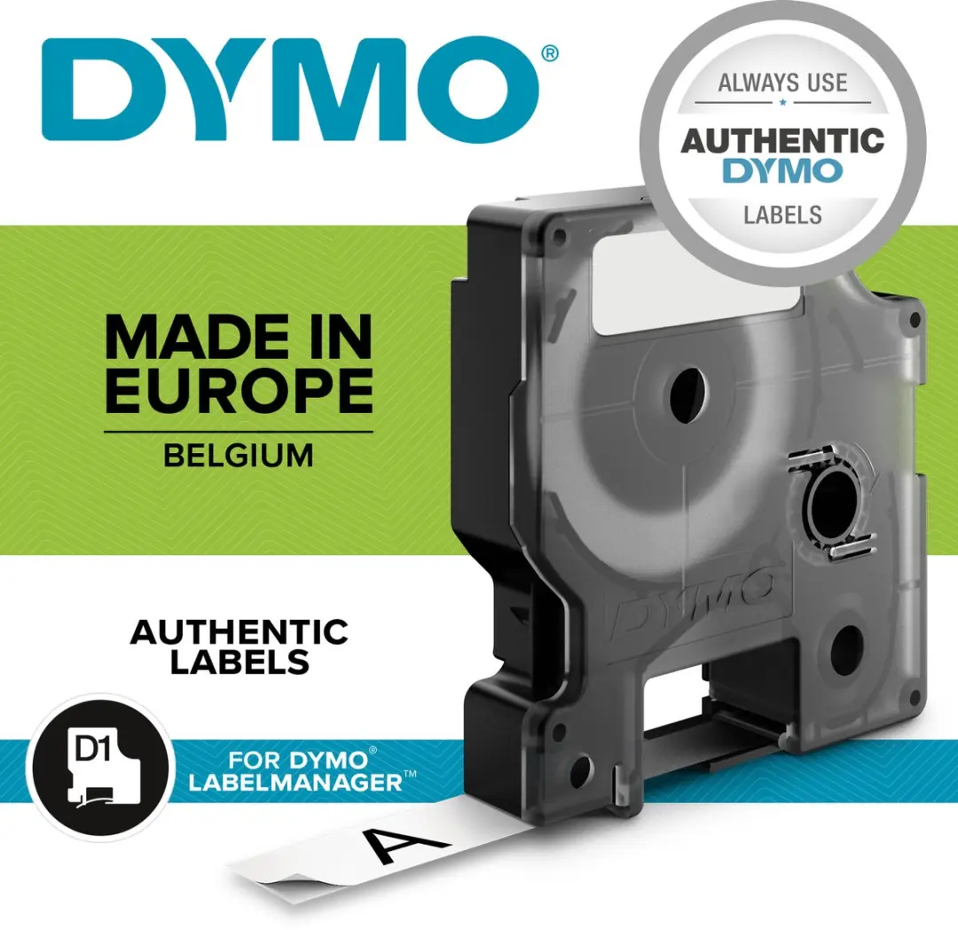 DYMO D1 S0720610 Zelfklevende Etiketten - 12mm x 7m - Wit op Zwart
