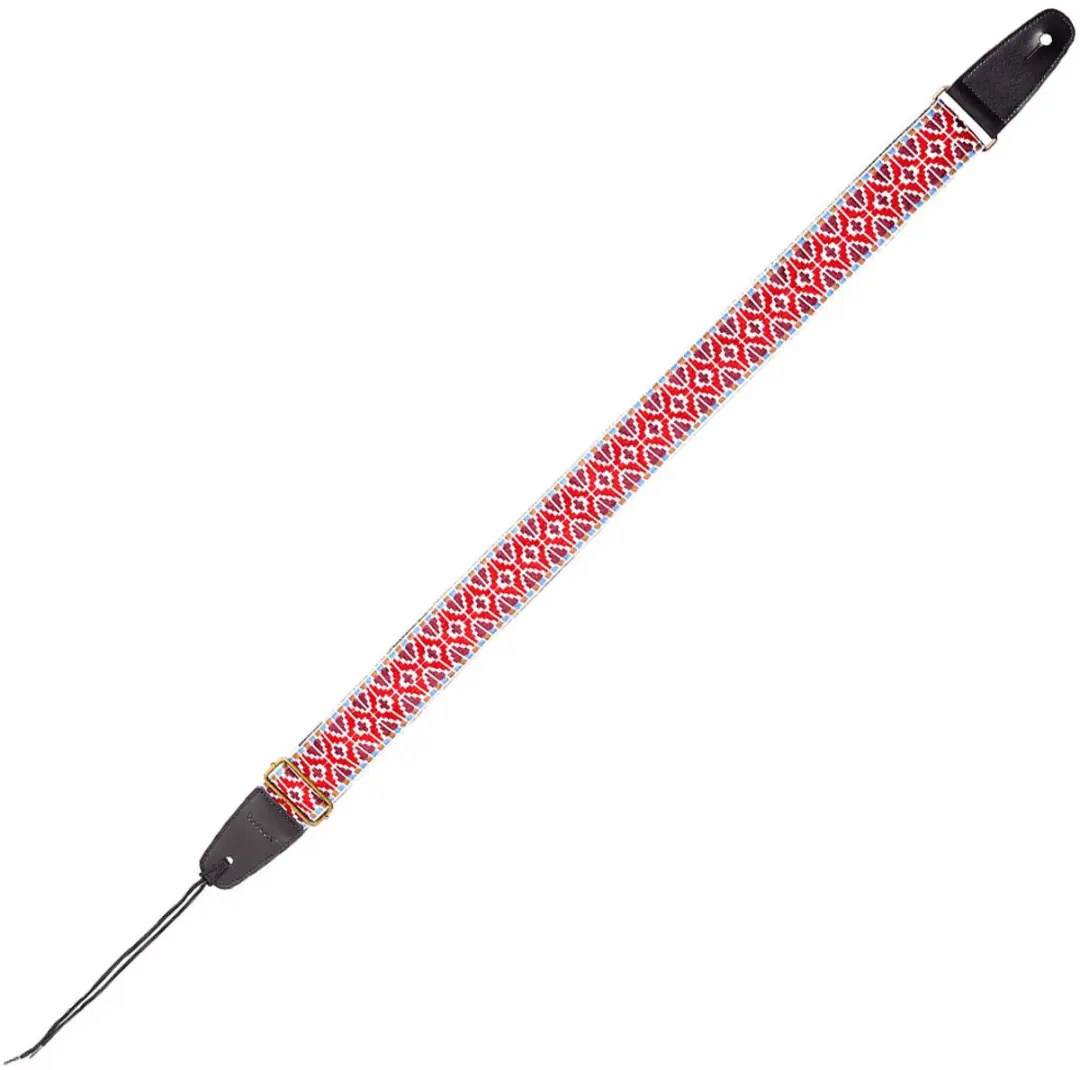 Bespeco TCJRD Jacquard Gitaarband - Rood/Wit/Goud