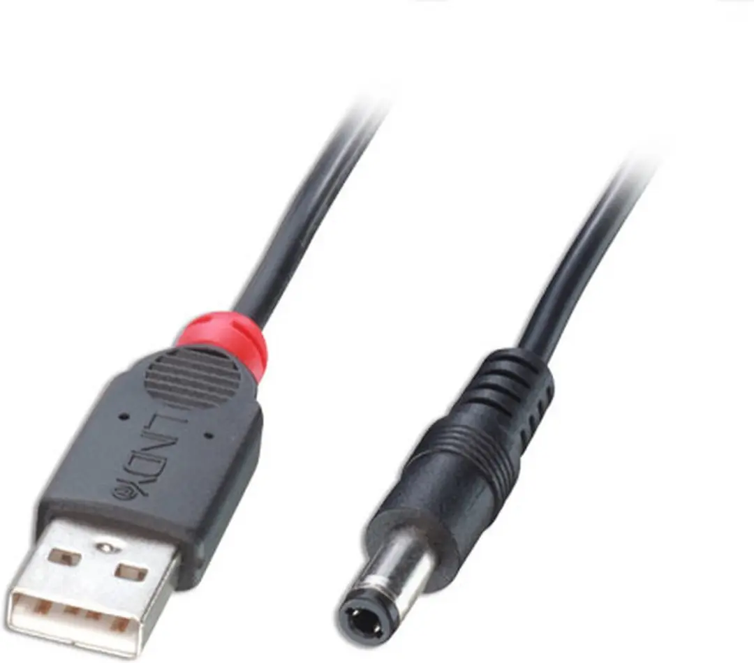 Lindy USB 2.0 USB-A naar DC 5,5mm Kabel 1,5m - Zwart