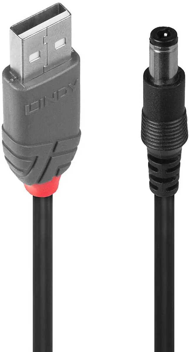 Lindy USB 2.0 USB-A naar DC 5,5mm Kabel 1,5m
