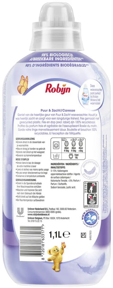 Robijn Puur & Zacht Wasverzachter 1,1L - 55 Wasbeurten