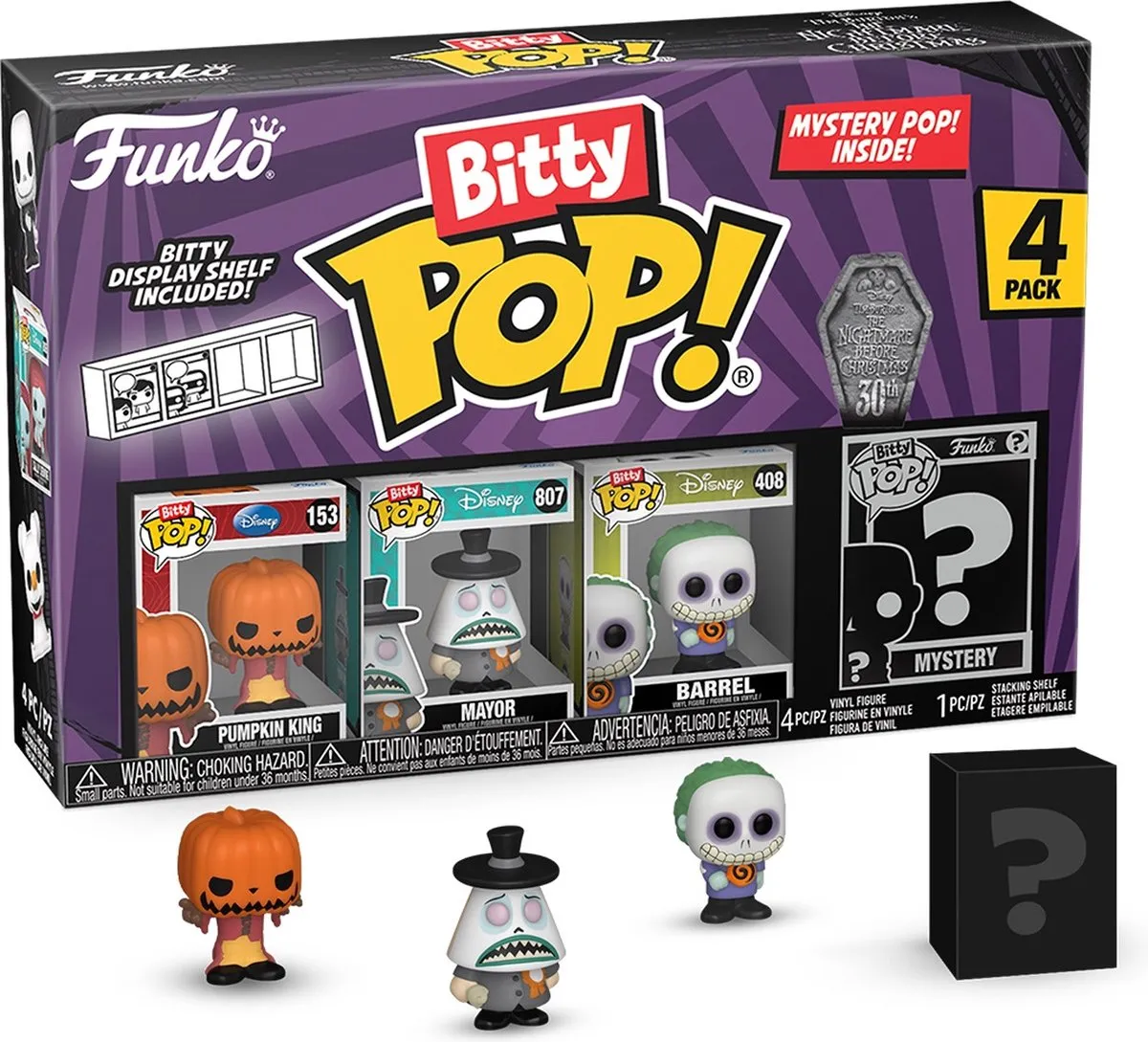 Funko The Nightmare Before Christmas Bitty Pop! 4 Pack - Mayor/Barrel/Pumpkin King/Mystery