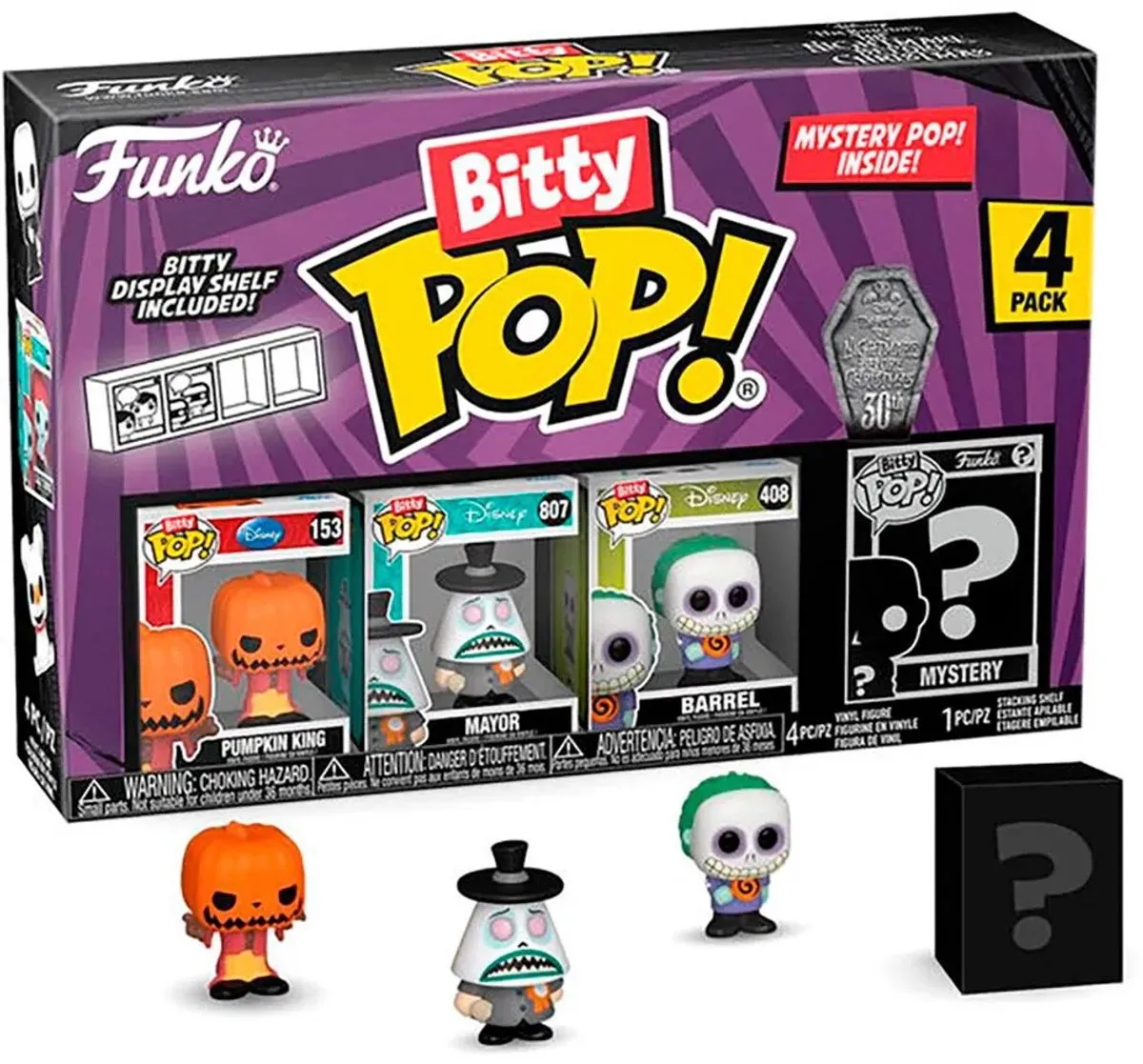 Funko The Nightmare Before Christmas Bitty Pop! 4 Pack - Mayor/Barrel/Pumpkin King/Mystery