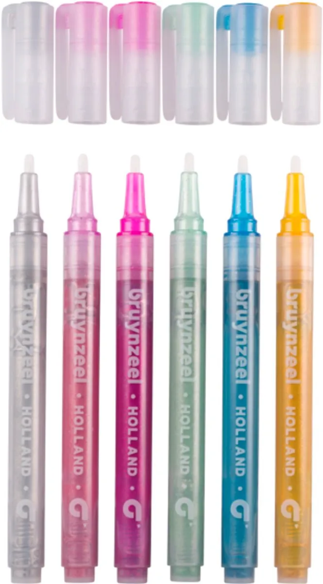 BRUYNZEEL Glitter Viltstiftenset Pastel - 6 Stuks