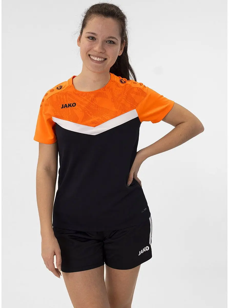 JAKO Iconic T-Shirt Dames - Zwart/Fluo Oranje Maat 42