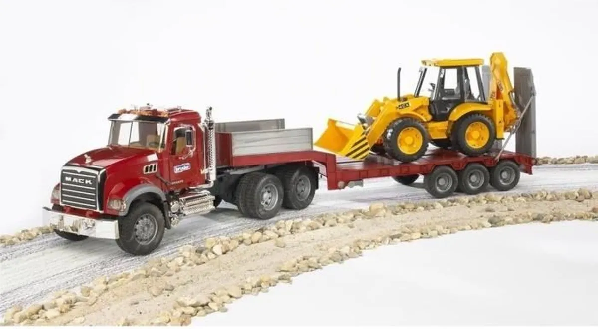 Bruder Mack Granite Dieplader met Graafmachine 02813 - Multikleur