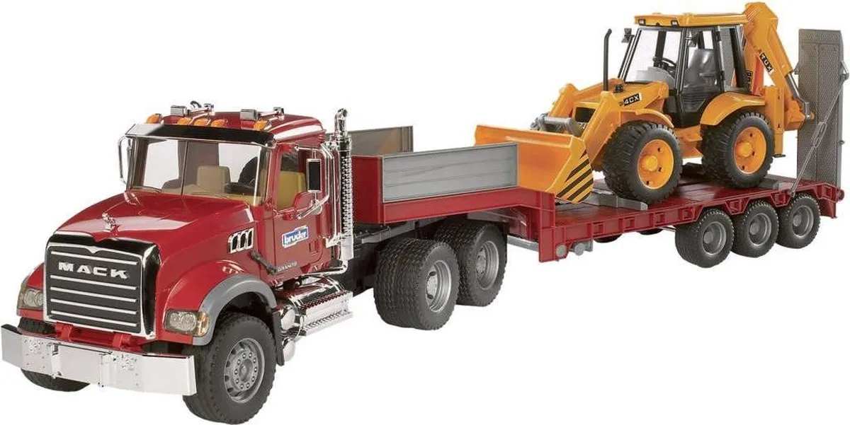 Bruder Mack Granite Dieplader met Graafmachine 02813 - Multikleur