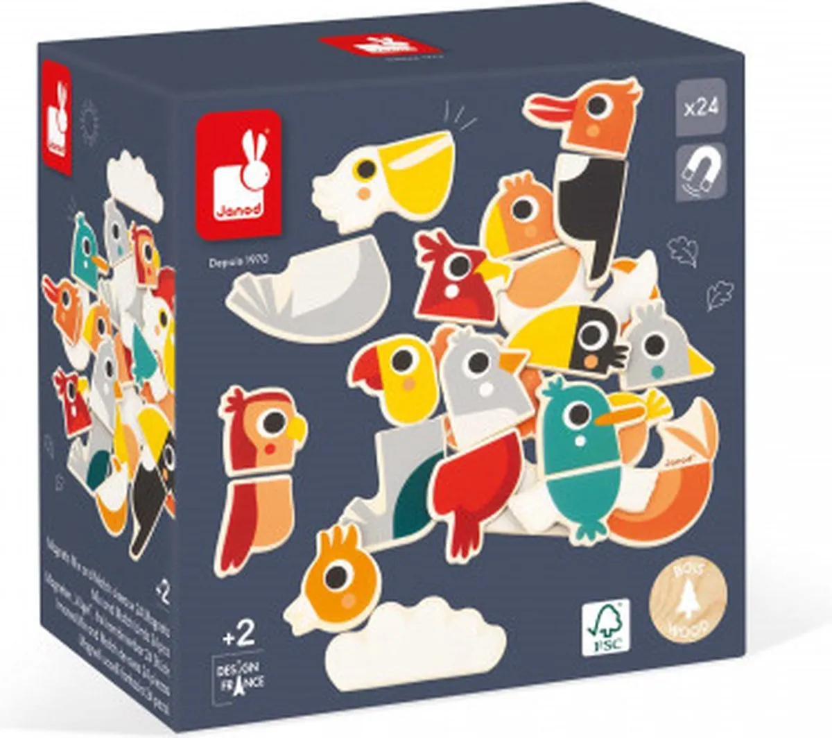 Janod Magneetset Mix & Match Vogels 24 Magneten - MPN 9643