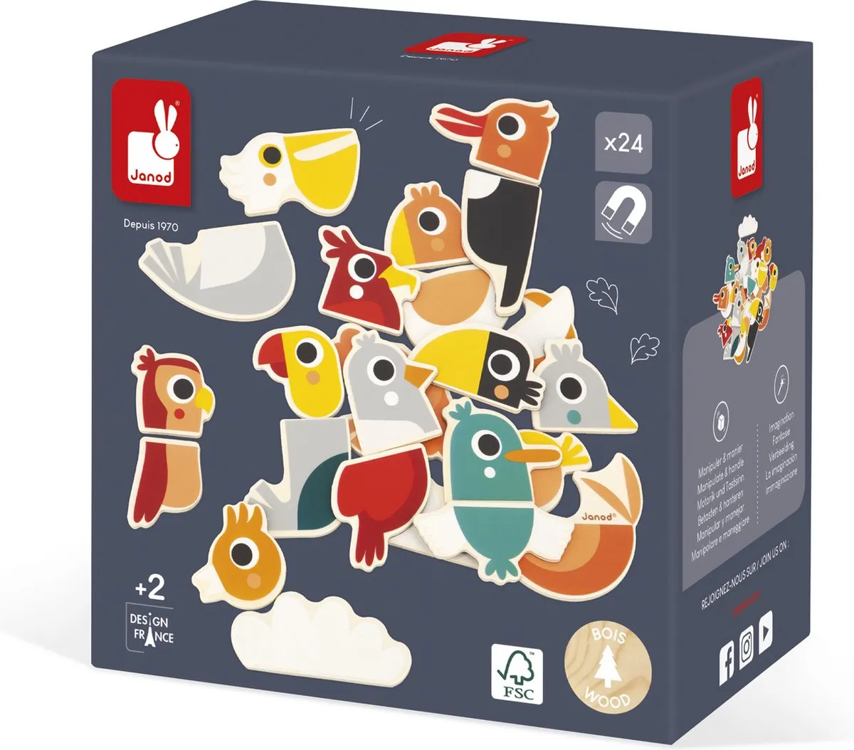 Janod Magneetset Mix & Match Vogels 24 Magneten - MPN 9643