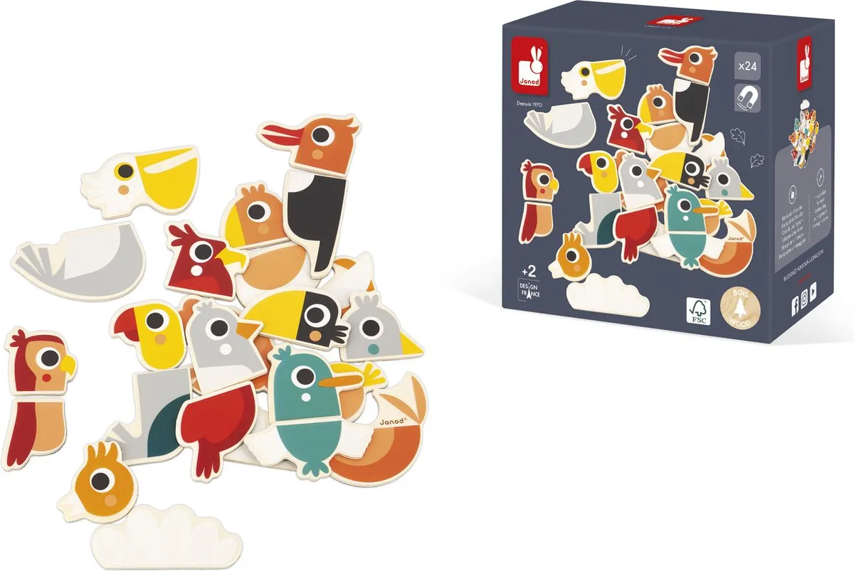 Janod Magneetset Mix & Match Vogels 24 Magneten