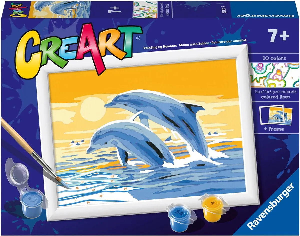 Ravensburger CreArt Delightful Dolphins Schilderen op nummer - 15 Kleuren - Multicolor