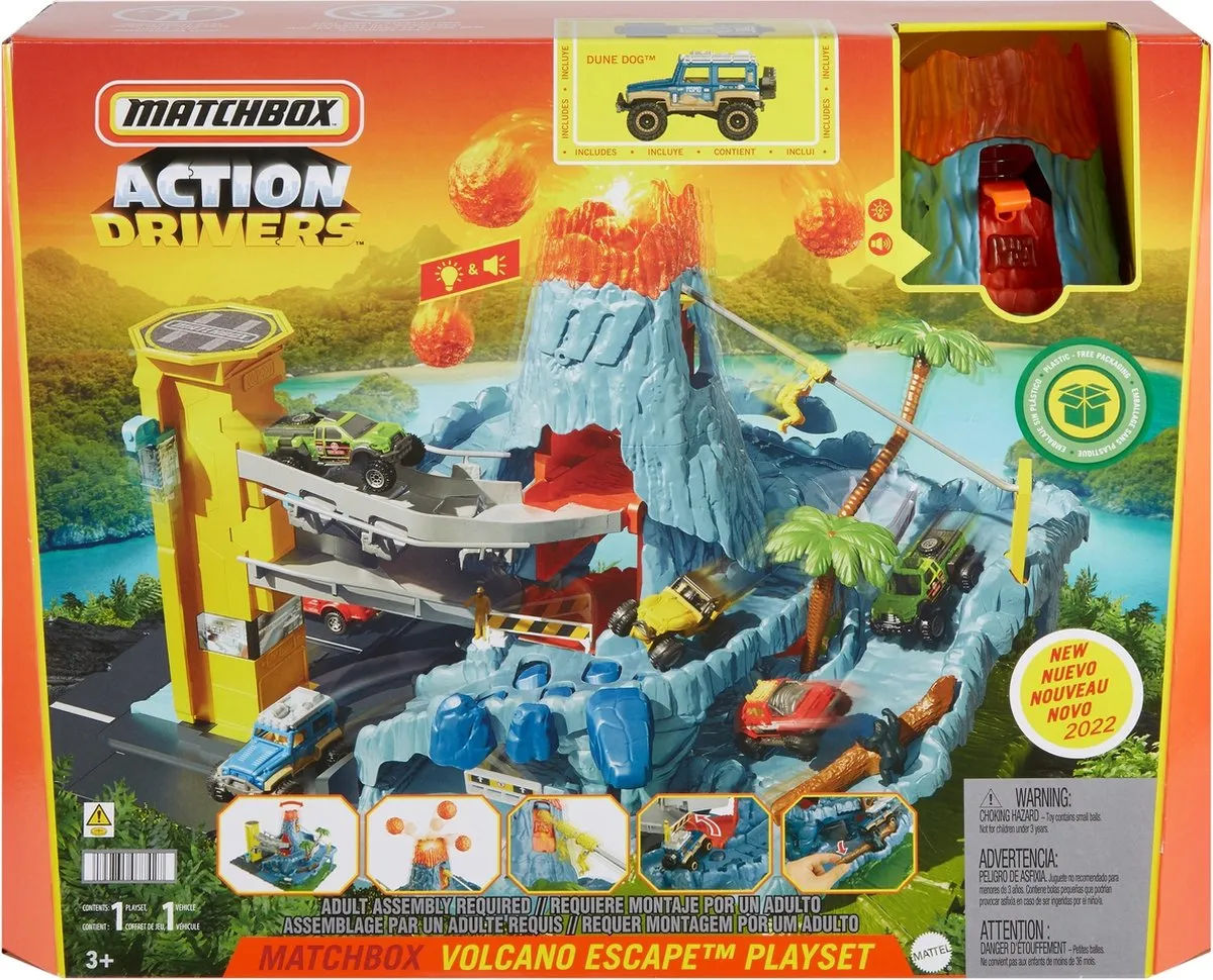 Mattel Matchbox HHW21 Onderzoekscentrum Speelgoedauto - Vulkaan met licht & geluid