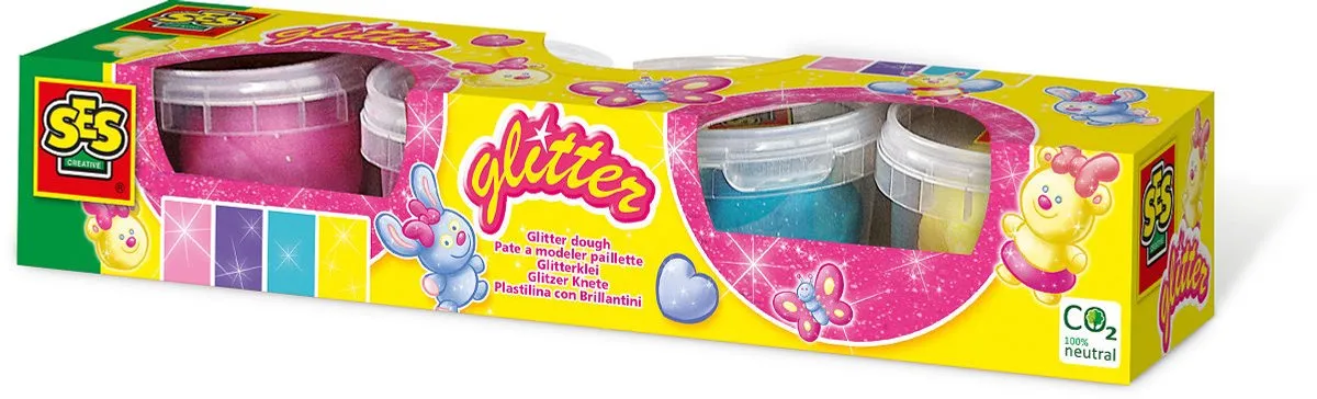 SES Creative Glitter Klei - 4x90g - Glitter Kleuren