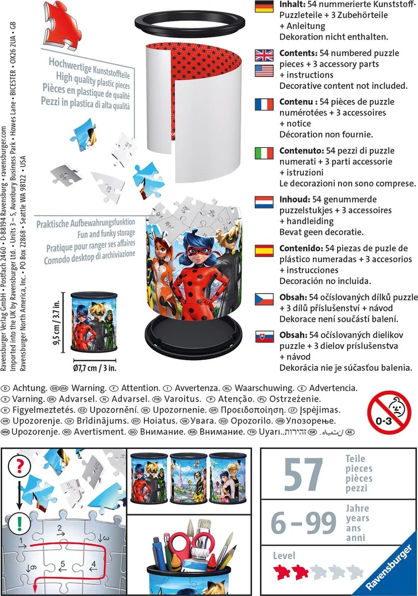 Ravensburger Pennenbak Miraculous 3D Puzzel 54 Stuks