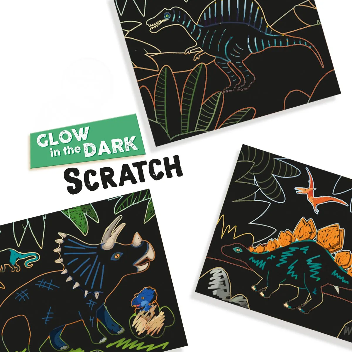 SES Creative Glow in the Dark Dinos Scratchkaarten - 6 Stuks