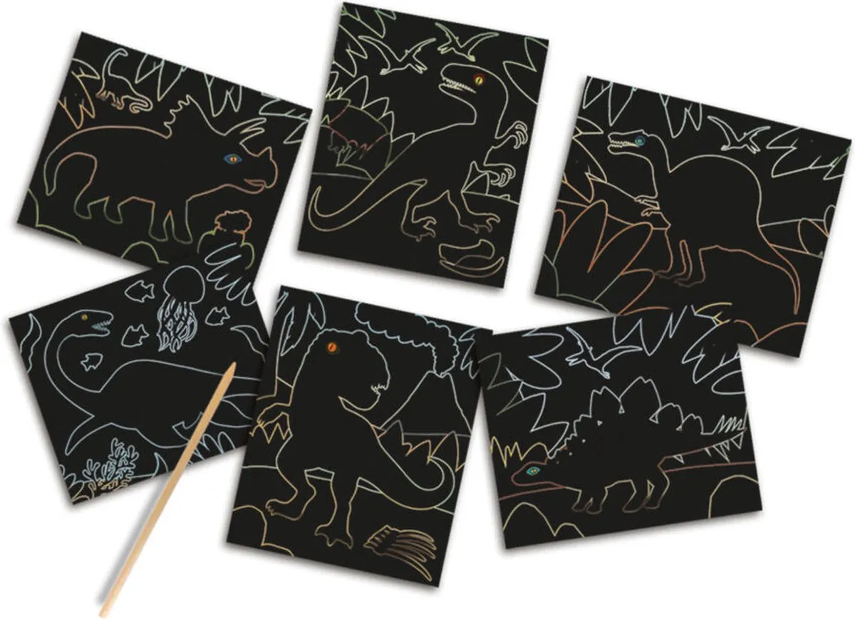 SES Creative Glow in the Dark Dinos Scratchkaarten - 6 Stuks