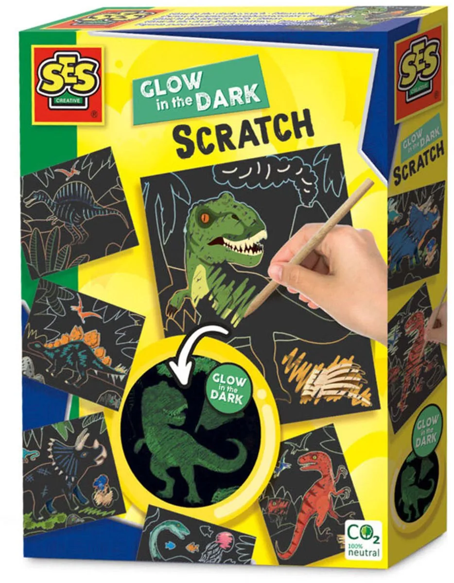 SES Creative Glow in the Dark Dinos Scratchkaarten
