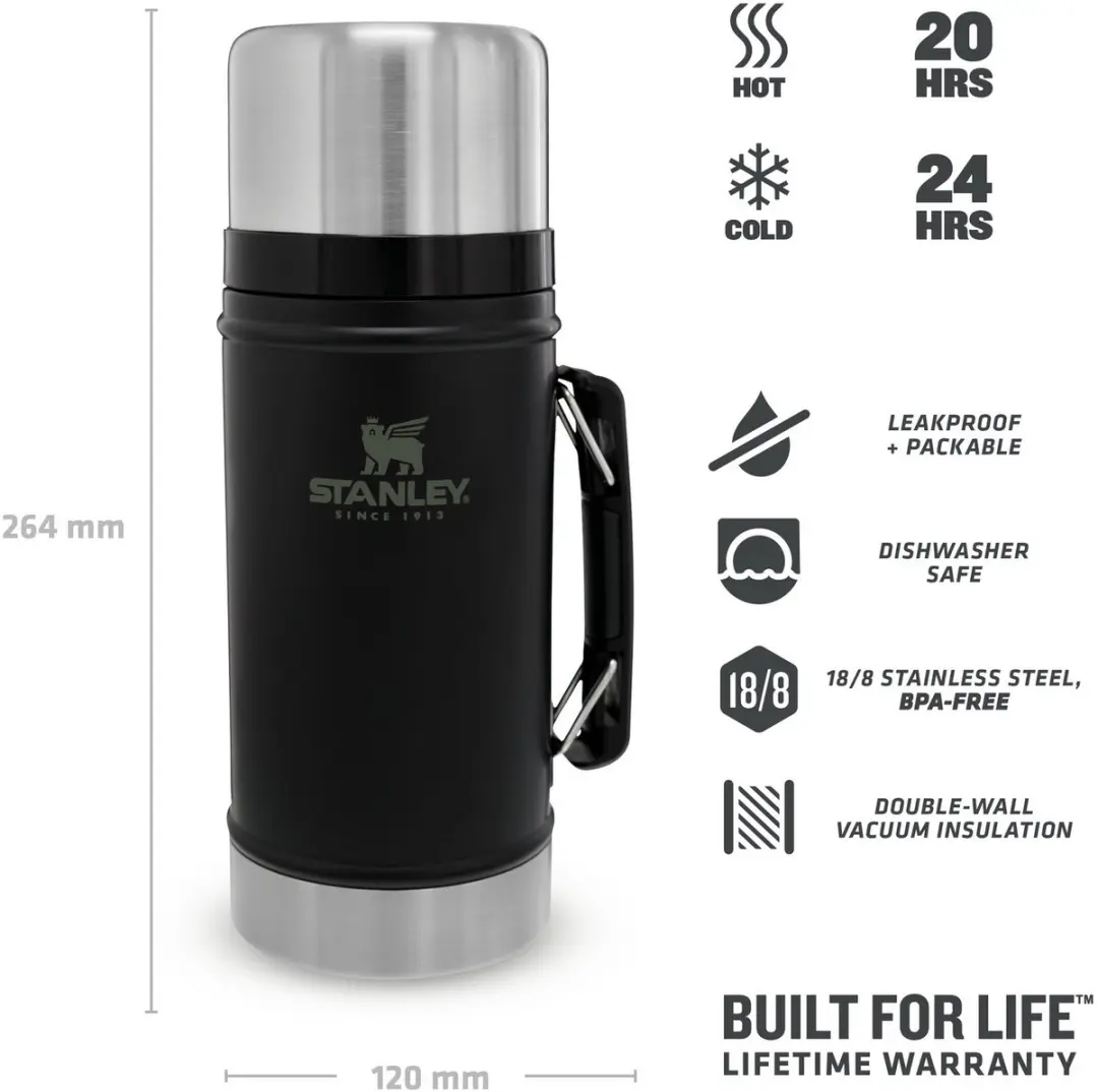 Stanley Classic Legendary Food Jar 0.94L - Matte Black - afbeelding 6 van 6