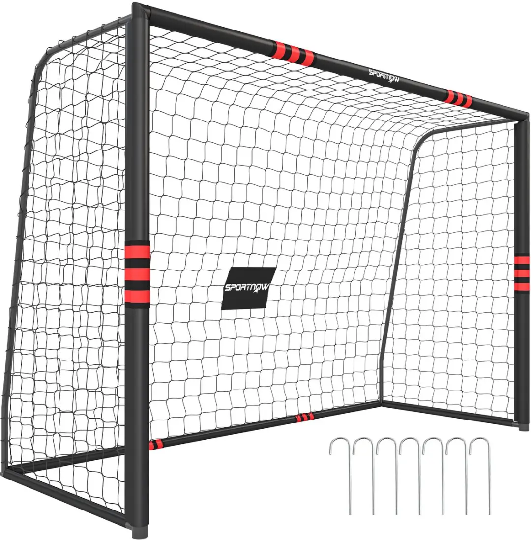 SPORTNOW Football Goal-Metall, PE-300L x 120B x 200H cm-Schwarz+Rot