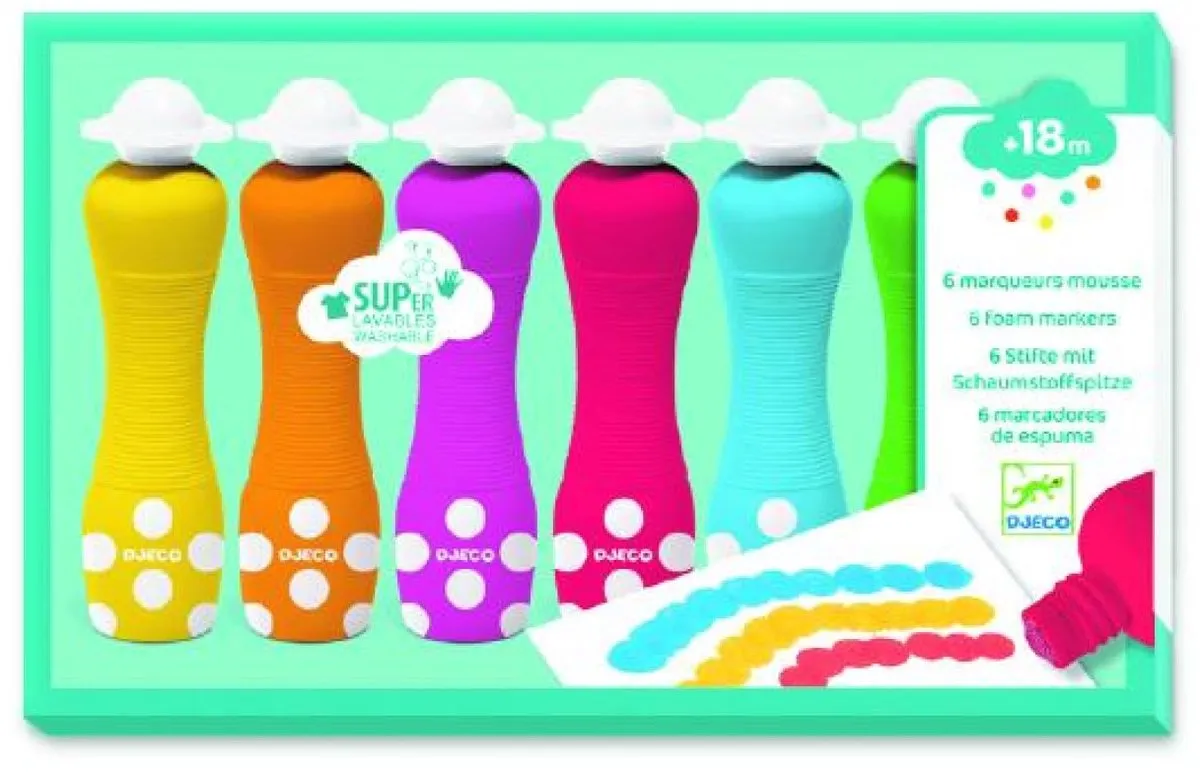 Djeco Schuimmarkers - 6 Kleuren Multicolor