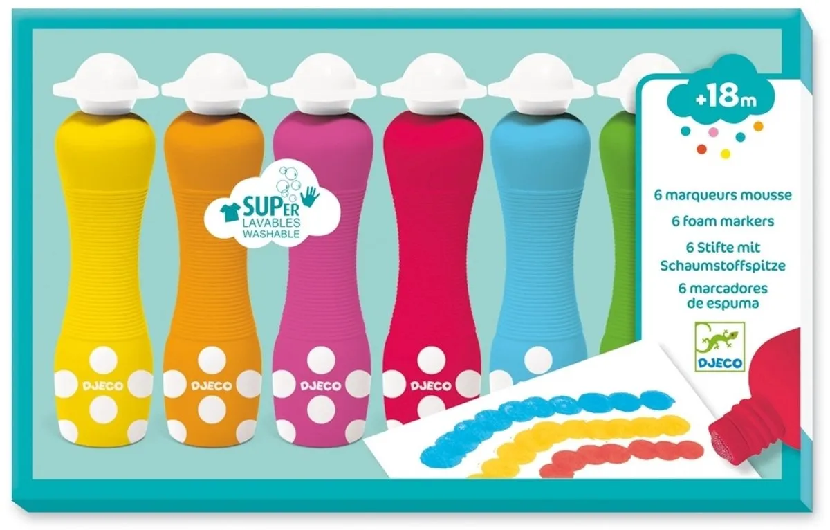 Djeco Schuimmarkers - 6 Kleuren Multicolor - afbeelding 6 van 6