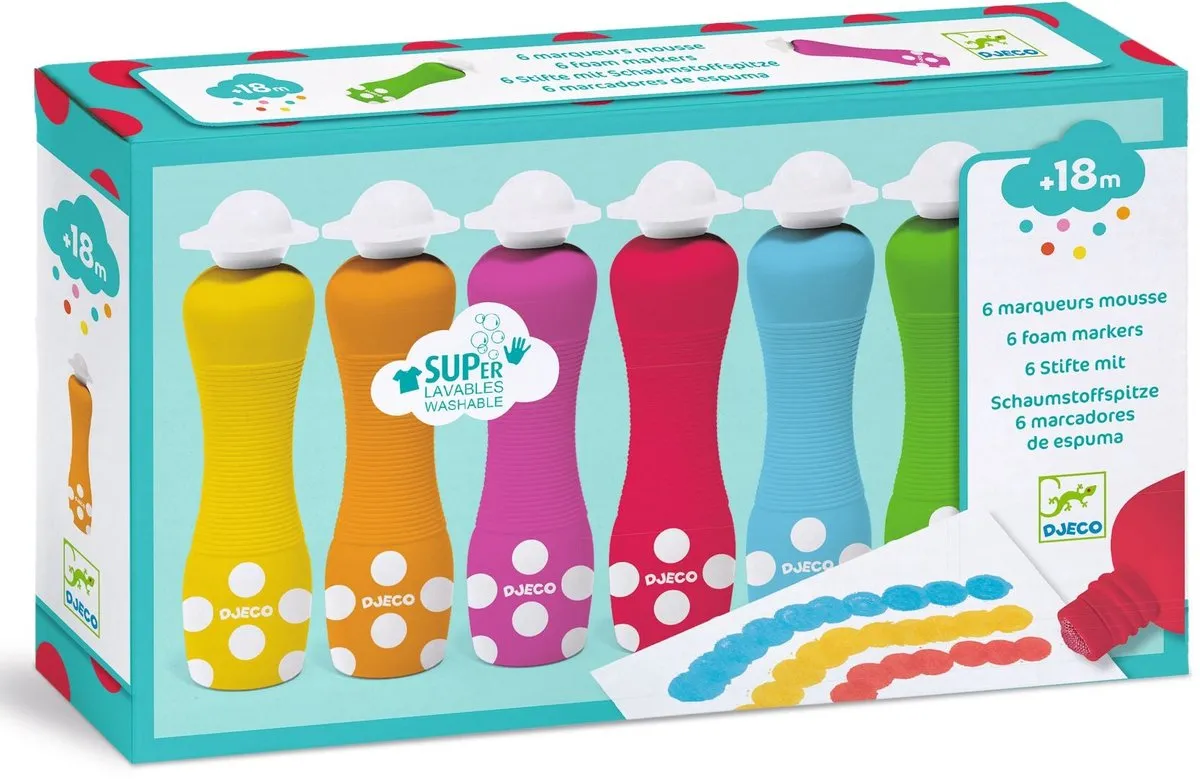 Djeco Schuimmarkers - 6 Kleuren Multicolor