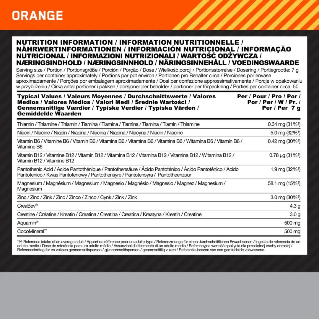 Optimum Nutrition Platinum Creatine Plus - 350g - 50 Doses - Oranje