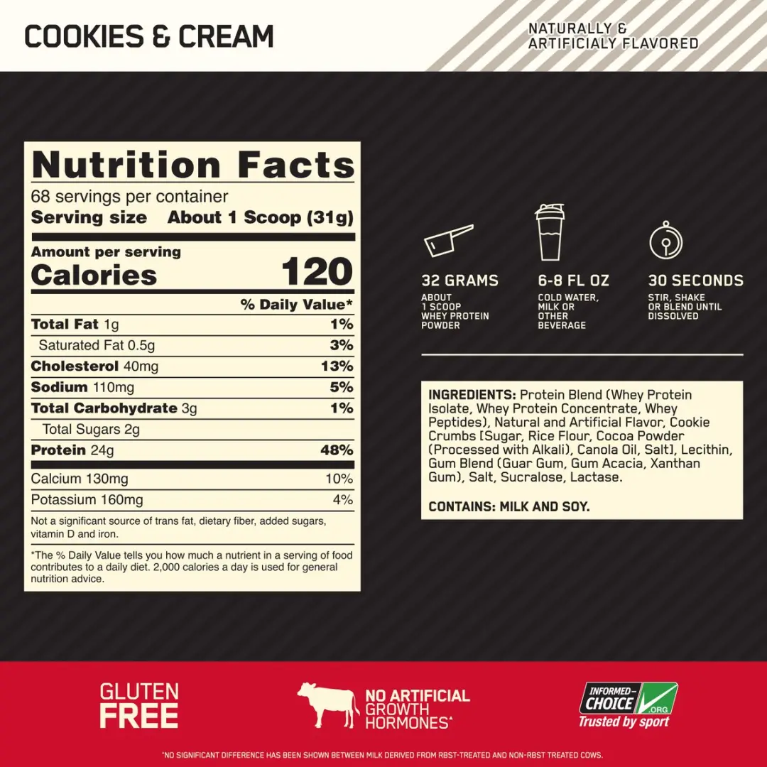 Optimum Nutrition Gold Standard 100% Whey Cookies & Cream - 908g