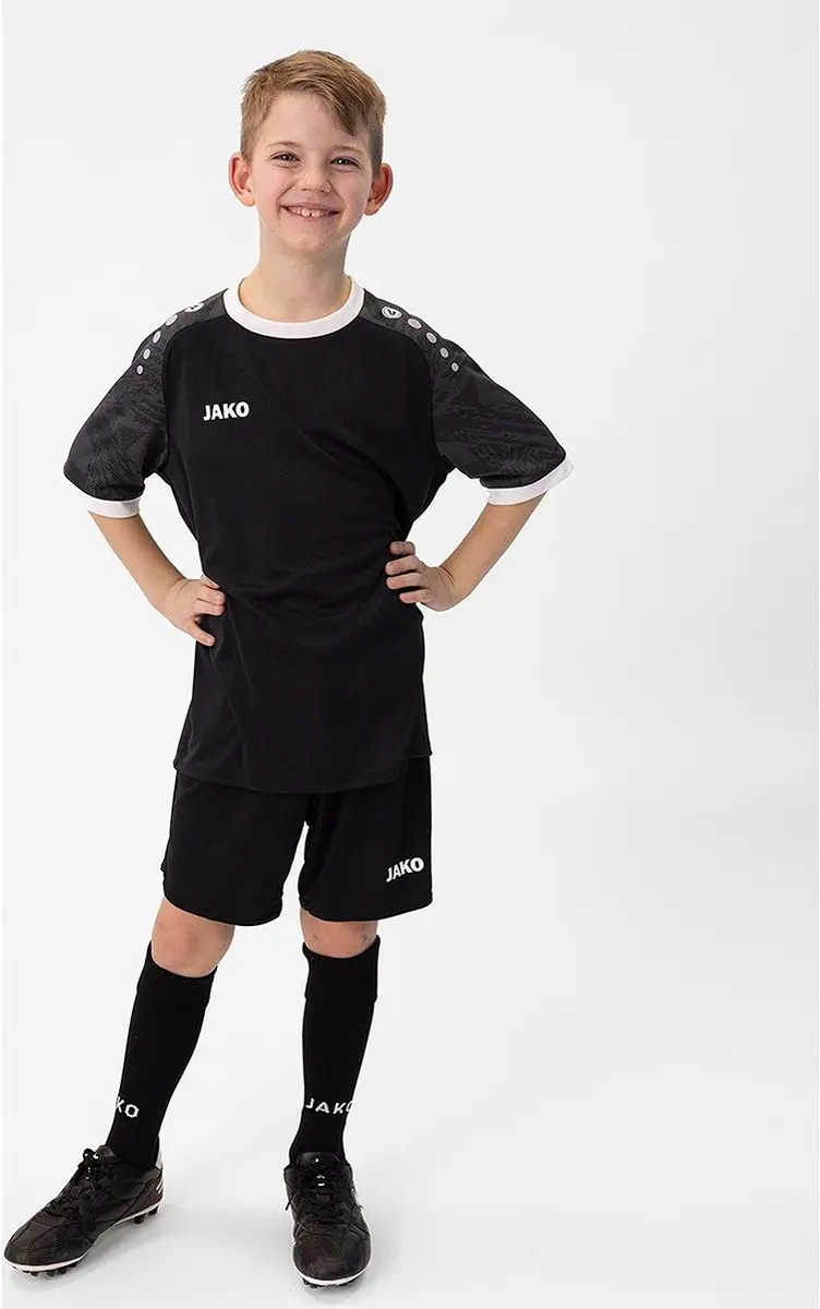 Jako Iconic SS Shirt Junior 152 - Zwart/Dark Grijs/Wit