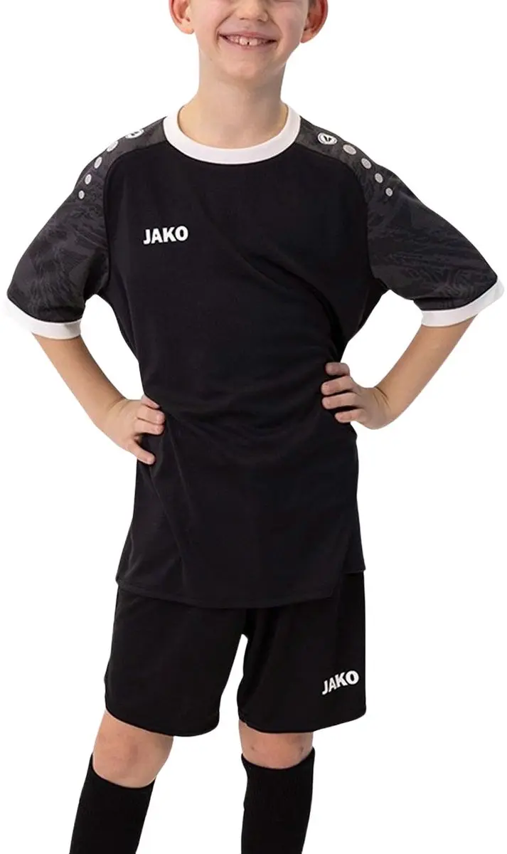 Jako Iconic SS Shirt Junior 152 - Zwart/Dark Grijs/Wit