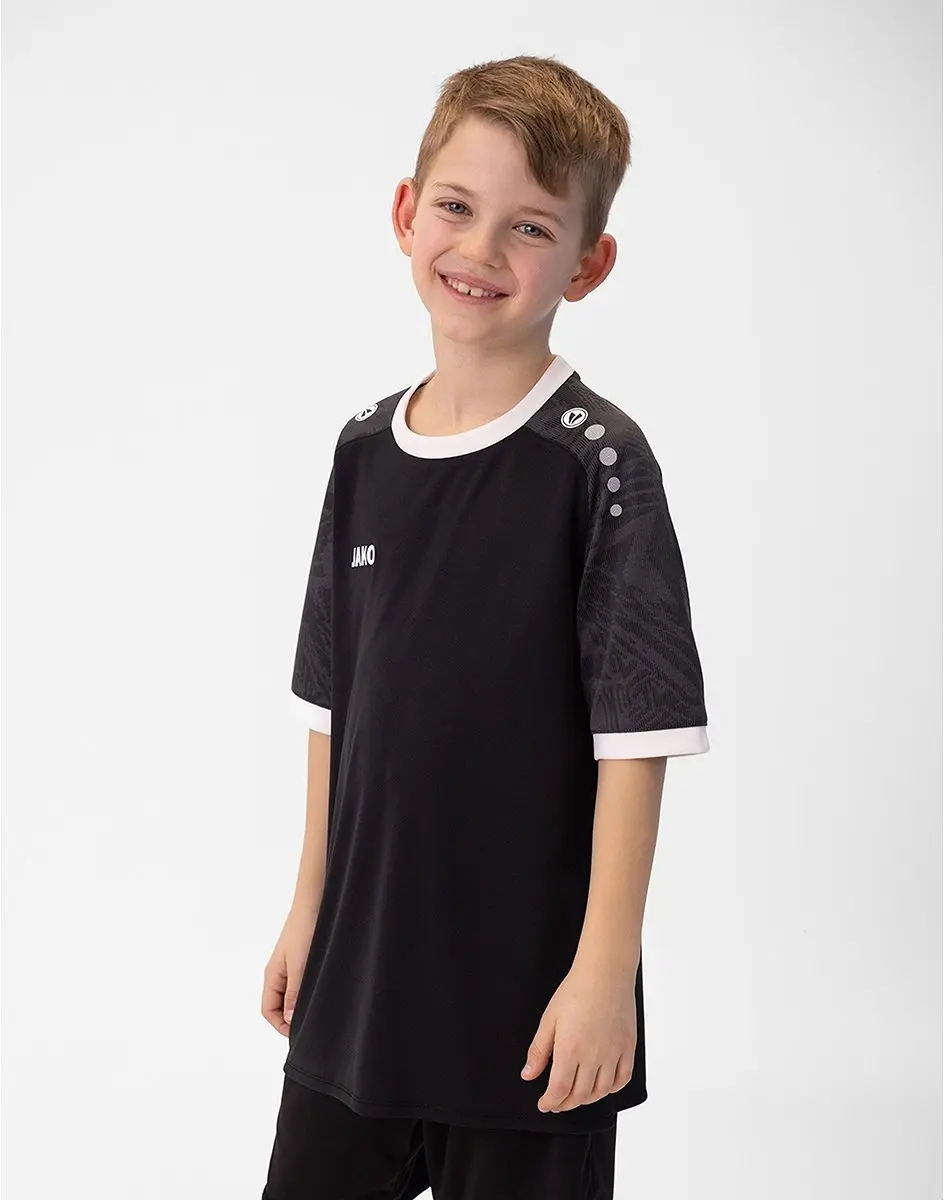 Jako Iconic SS Shirt Junior 152 - Zwart/Dark Grijs/Wit