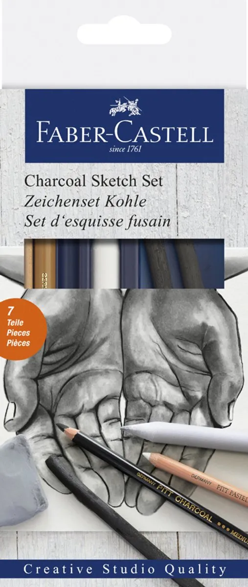 Faber-Castell Houtskoolset FC-114002 - 7-delig - Grijs