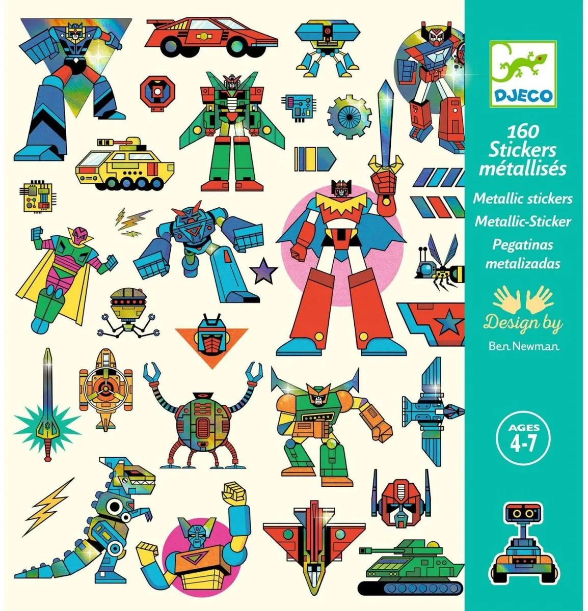 Djeco Robots Stickers - 160 Metallic Stickers Multicolor