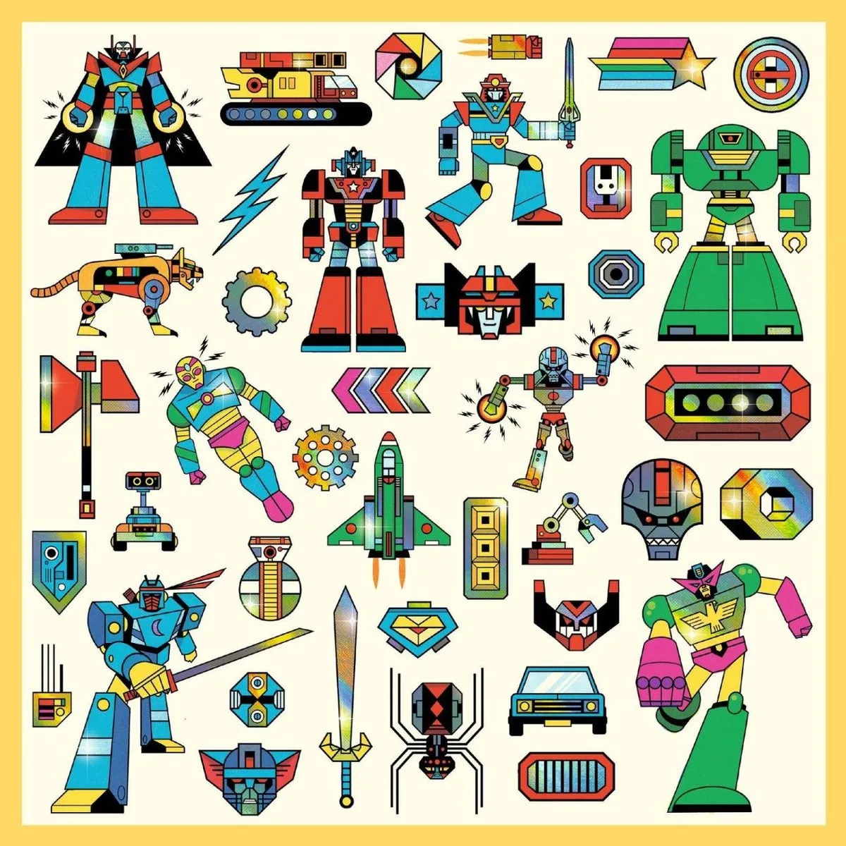 Djeco Robots Stickers - 160 Metallic Stickers Multicolor