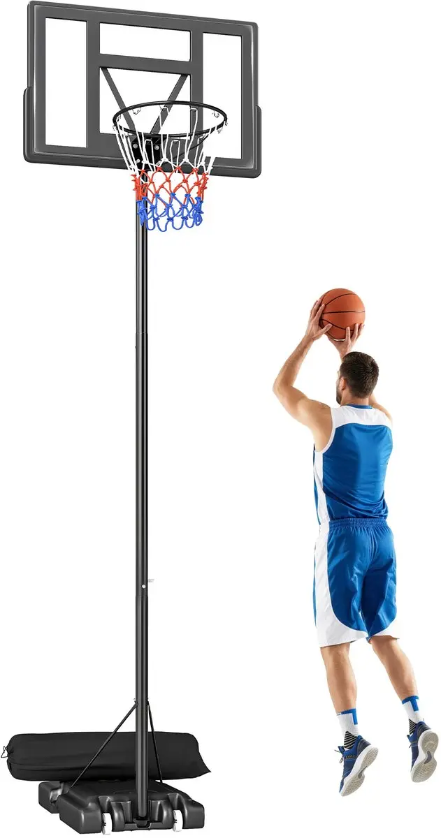 SPORTNOW Basketbal Ring Standaard-Staal, PE-110L x 70B x 360H cm-Zwart