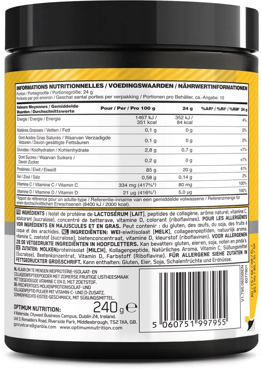 Optimum Nutrition Clear Whey Isolate + Collagen Eiwitpoeder - 240g