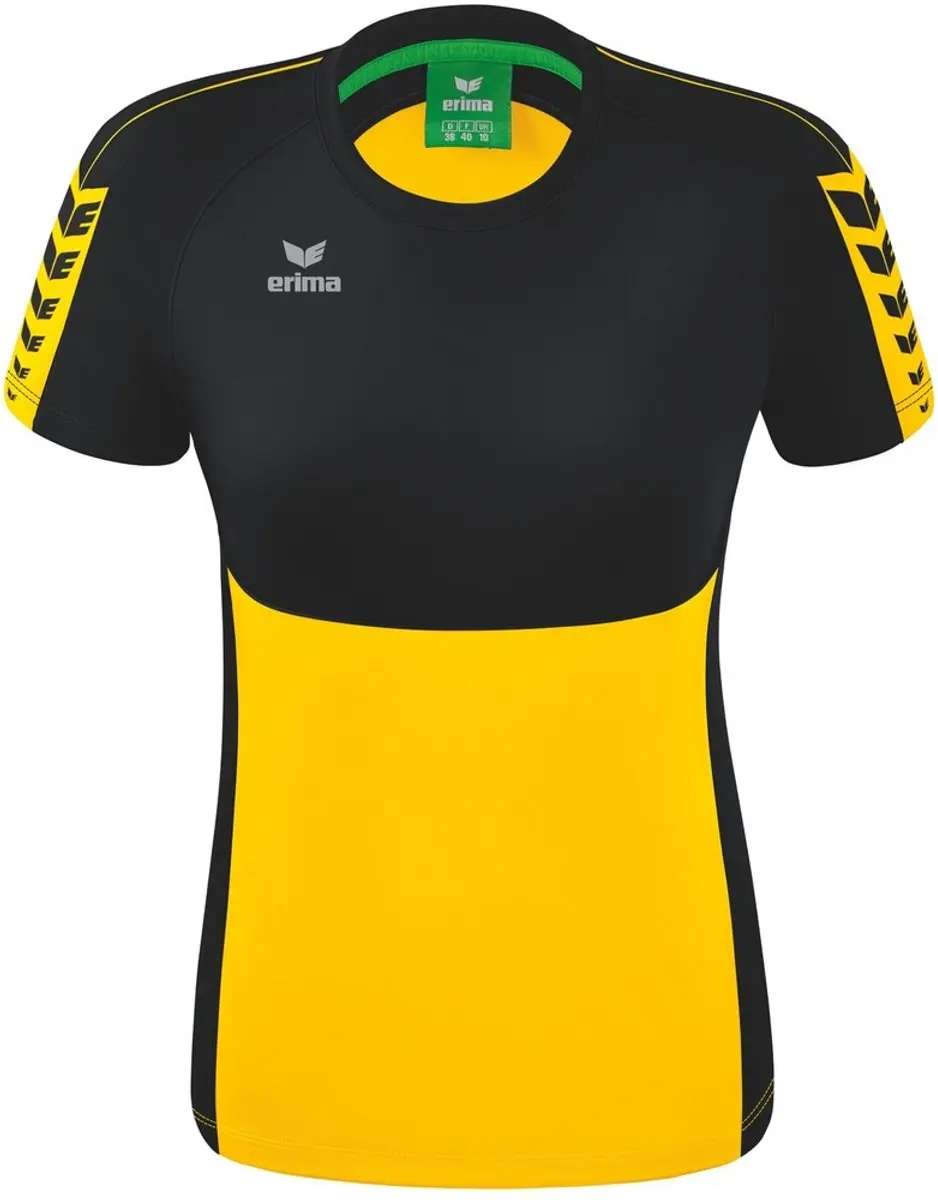 Erima Six Wings T-Shirt Dames - Zwart/Geel - Maat 38