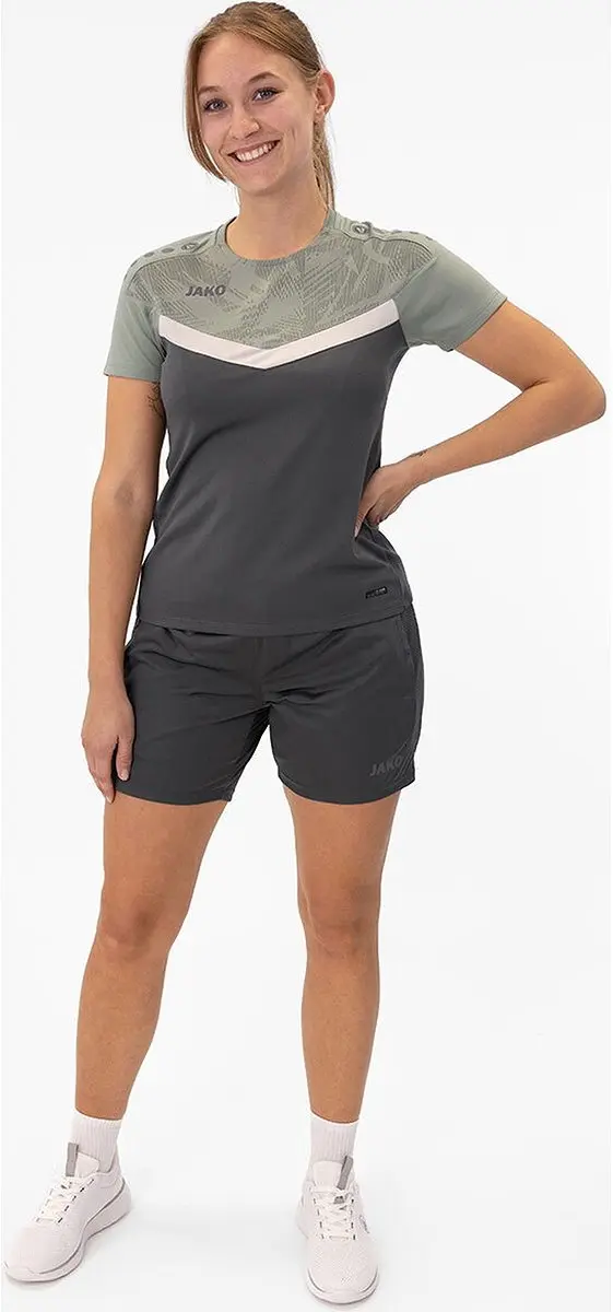 Jako Iconic T-Shirt Dames - Zachtgrijs/Mintgroen - Maat 34