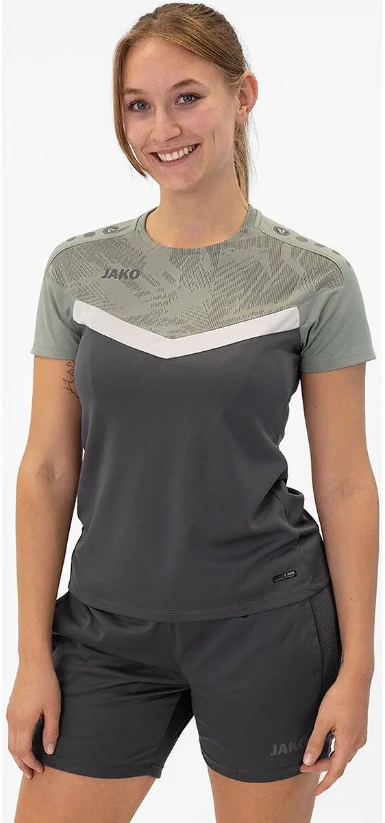 Jako Iconic T-Shirt Dames - Zachtgrijs/Mintgroen - Maat 34